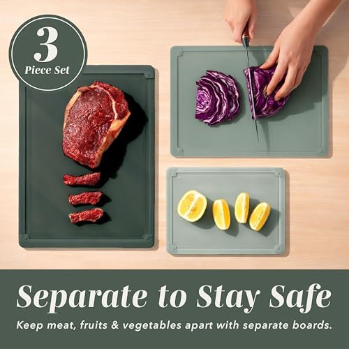 COOK WITH COLOR Extra Large Cutting Board Set, Jumbo-Sized Boards with Rubber Border for Enhanced Cooking Experience, 3-Piece, Dark Sage