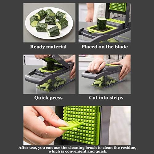 Vegetable Chopper, 12 in 1 Mandoline Slicer Food & Onion Chopper Cuber Cutter Onion Dicer, Veggie Slicer Manual for Garlic, Cabbage, Carrot, Potato, Tomato, Fruit, Salad (Green)-christmas gifts