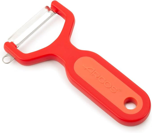 ARCOS Professional Peeler for Fruits and Vegetables. 5.5 Inch Stainless Steel Kitchen Tool for Precise Cutting. Chef's Gadget with Ergonomic Polypropylene Handle. Red Color