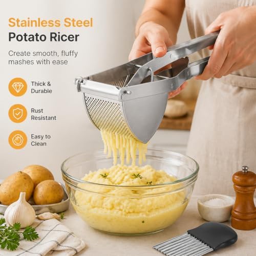 Heavy Duty Large Potato Ricer - 22oz Stainless Steel Food Masher