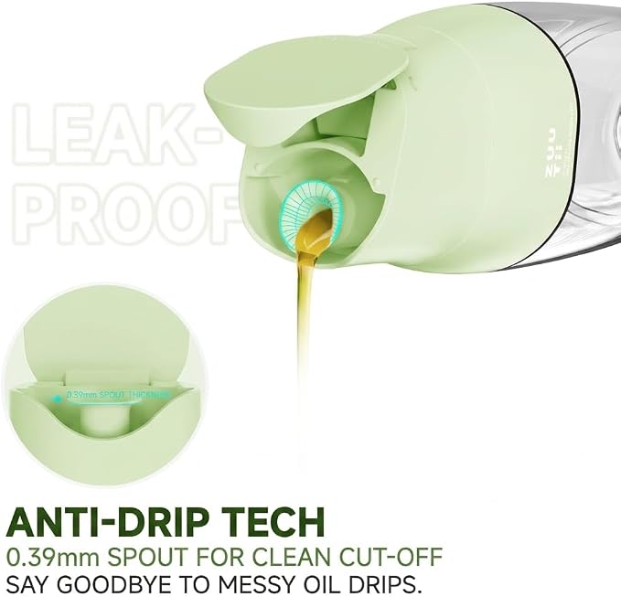 Zuutii Olive Oil Dispenser Container 500ml 17oz Drip Free Spout Glass Olive Oil Bottle for Kitchen Cooking Oil Dispenser Kitchen Grey Blue Cream Yellow (Creamy Green)