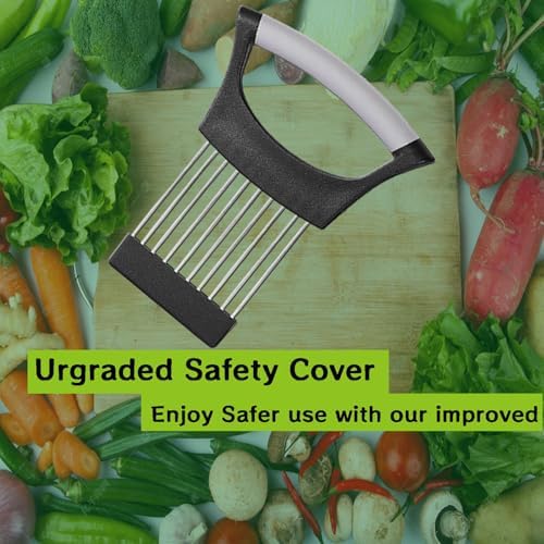 Upgraded Stainless Steel Lemon Slicer Onion Cutter, Onion Holder for Slicing, Vegetable Cutter Kitchen Chopper Slicing Assistant Tool for Potato and Tomato Avocados Eggs Meat (1, Black Grey)