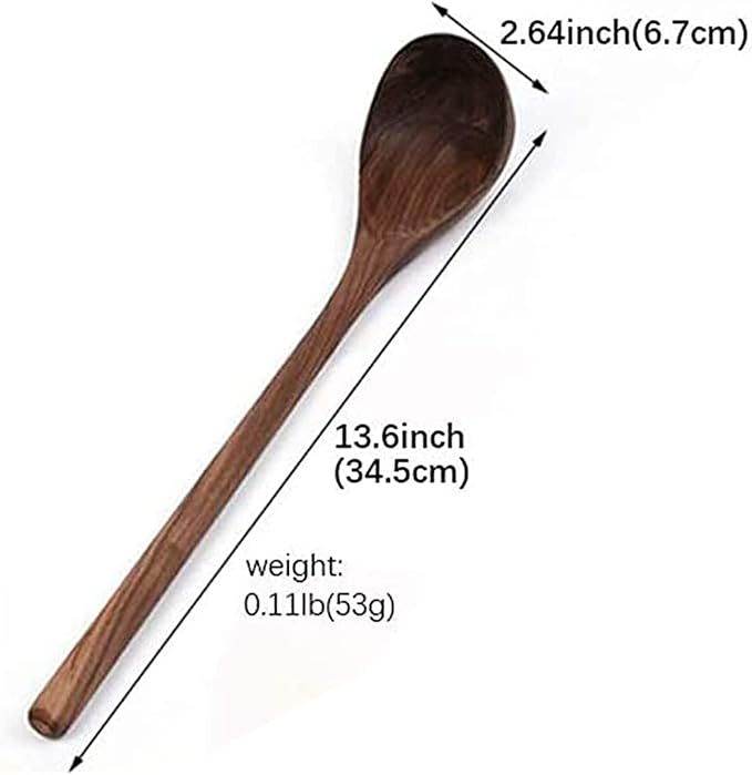 13" Long Handled Hand Carved Large Walnut Wood Ladle - Durable Cooking Utensil for Serving Chili, Soups & Gravy