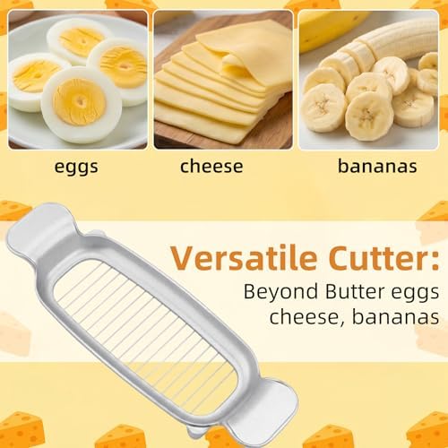 Butter & Cheese Slice Cutter - Stainless Steel Multipurpose Butter and Cheese Cutter Slicer for Evenly Slicing Butter Blocks, Cheeses, Eggs, Non-Stick，Compact & Portable for Home, BBQ, Camping