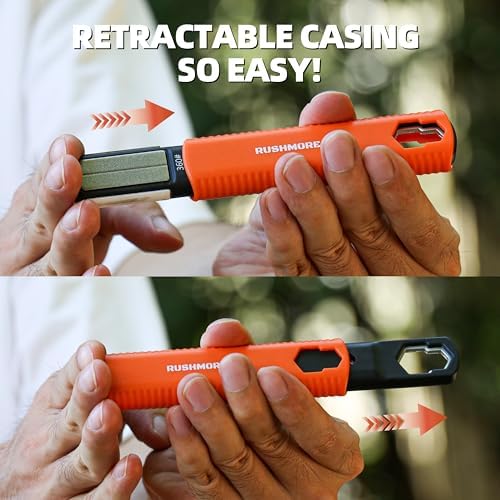 RUSHMORE Garden Tool & Knife Sharpener, 5-in-1 Multipurpose Carbide & Ceramic Blades for Pruners, Loppers, Hedge Shears, Scissors, Axes, Machetes & Lawn Mower Blades – Repairs & Hones Edges