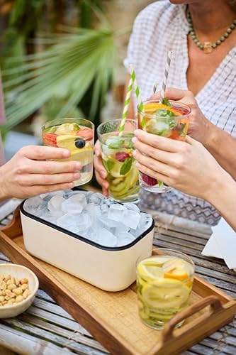 Lékué Ice Box | White | Ice Cube Tray For Freezer With Lid & Bin | Made With 100 Percent Platinum Silicone | Elegant And Retro Style Ice Cubes | For Cocktails, Ice Tea & Coffee And More |