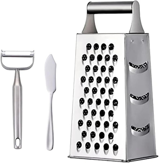 4 Sides Box Grater For Kitchen,Stainless Steel Cheese Grater With Handle,Multi-Function Vegetable Slicer Food Shredder For Chees,Ginger,Vegetables,Dishwasher Safe, Silver