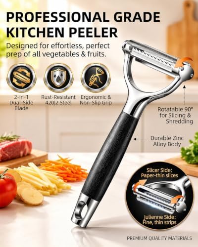 Julienne Peeler Vegetable Peeler, 2-Pack 2-in-1 Dual-Blade Y Peelers