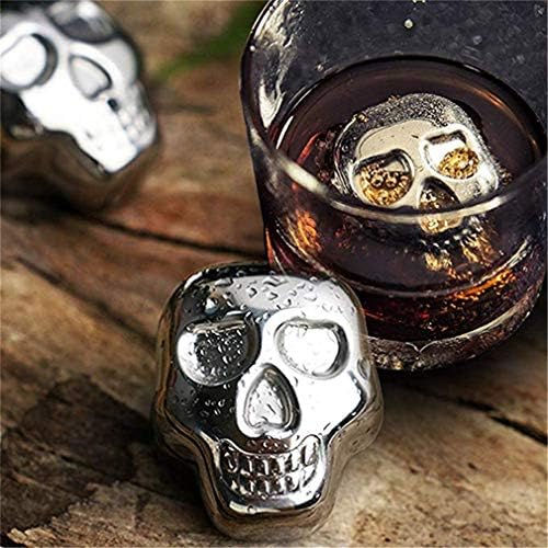 Stainless Steel Skull Shaped Whiskey Stones Set Reusable Chilling Rocks Ice Stones Gift for Whiskey Lovers
