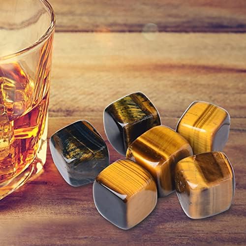 Whiskey Stones Chilling Crystal Ice Cubes for Drinks Tiger Eyes Whiskey Rocks 0.7-0.8" Wine Cubes Gifts for Women Set of 6