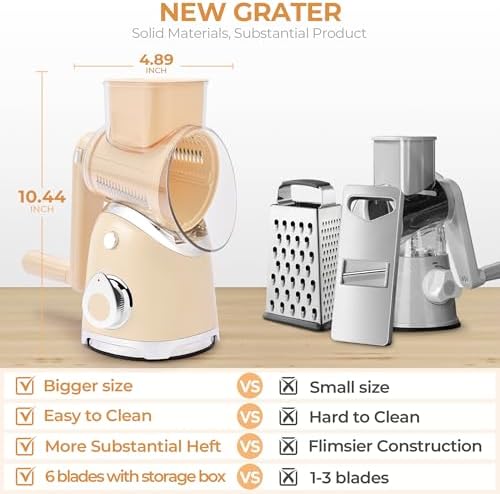 SUSTEAS Rotary Cheese Grater Hand Crank, Kitchen Shredder Vegetable Slicer