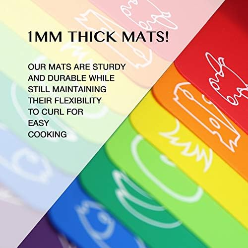 Cutting Board Mats Flexible Plastic Colored Mats with Food Icons, Fotouzy BPA-Free, Non-Porous, Anti-skid back and Dishwasher Safe, Set of 7+1 8 Pieces