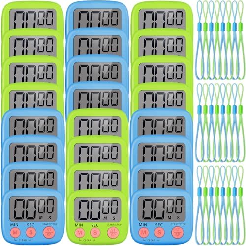 Weewooday 24 Pcs Digital Kitchen Timer Magnetic LCD Alarm, Blue, Green