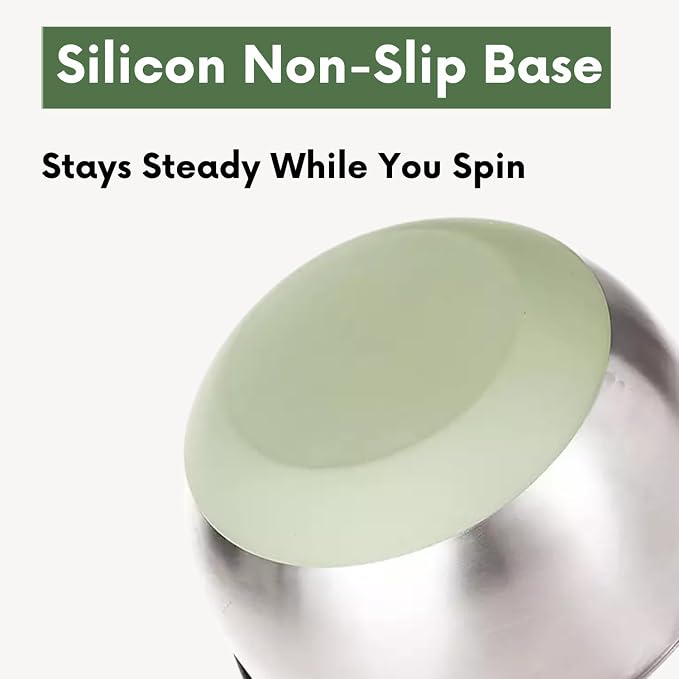 Stainless Steel Salad Spinner with Storage Lid, BPA-Free Lettuce Spinner, 5-in-1 Salad Bowl & Fruit Cleaner with Non-Slip Base, Dishwasher Safe, 5 Blade Slicer & Egg Yolk Separator, 5.3Qt