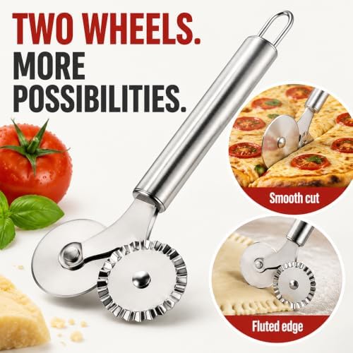2-in-1 Stainless Steel Pizza Peel Set with Folding Handle & Multifunction Dough Cutter - Professional Pizza Shovel for Home & Outdoor Pizza Ovens, Grilling, Baking