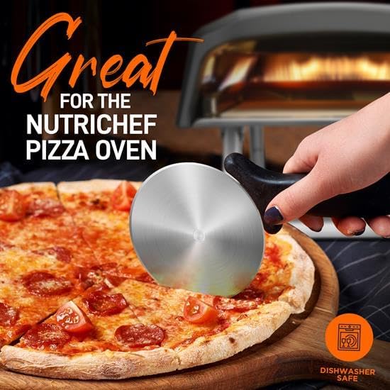 NutriChef 4-Inch Pizza Cutter Wheel - Sharp Stainless Steel Slicer with Built-in Finger Guard & Non-Slip Plastic Handle - Cuts Through Crusts, Bread, Pies, Dough, & More - Dishwasher Safe