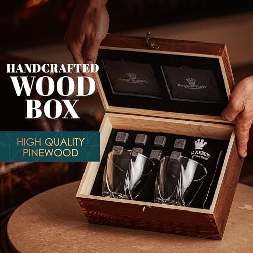 Whiskey Glasses Gift Set for Men, 2 Crystal Bourbon Glasses & Stones