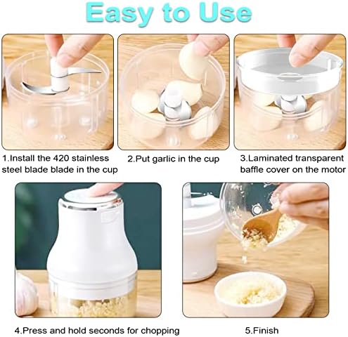Garlic Chopper, Mini Food Processor, USB Rechargeable Mini Chopper, Powerful Garlic Crusher, Blender to Vegetable, Wireless Vegetable Chopper for Ginger, Chili, Fruit, Meat, etc（250ML）
