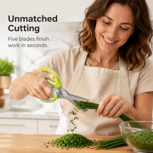 Stainless Steel Scallion Cutter Scissors, Kitchen Herb Scissors (green-2pcs)