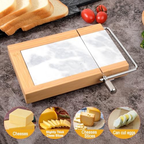 Marble Cheese Slicer,Separable Duty Cheese Cutter 9.5“ x 6”,Polished Cheese Slicer surfaces,Easy to Clean,Great for Cutting Cubes of Cheese,Butter and Other Appetizers (White Gray)