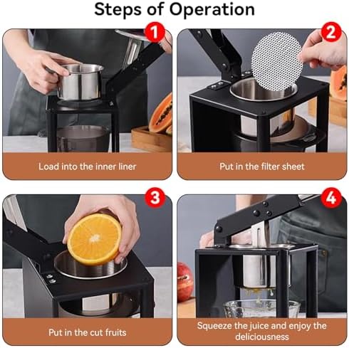 Manual Press Juicer, 304 Stainless Steel Hand Pressed Fruit Squeezer with Two Filters Lever Design Lemon Juicer Squeezer for Orange Grapefruit Pomegranate – Easy Clean for Home Use