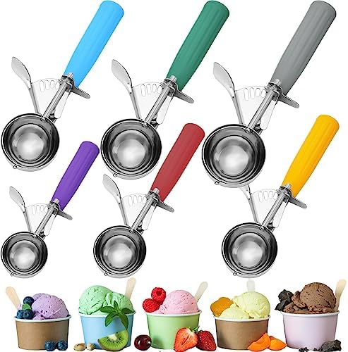 Hsei 6 Pcs Ice Cream Scoops Stainless Steel Cookie Portion Scoop with Handle for Baking Food Cookie Dough Cupcake Batter (Multi Color,40mm to 70mm)