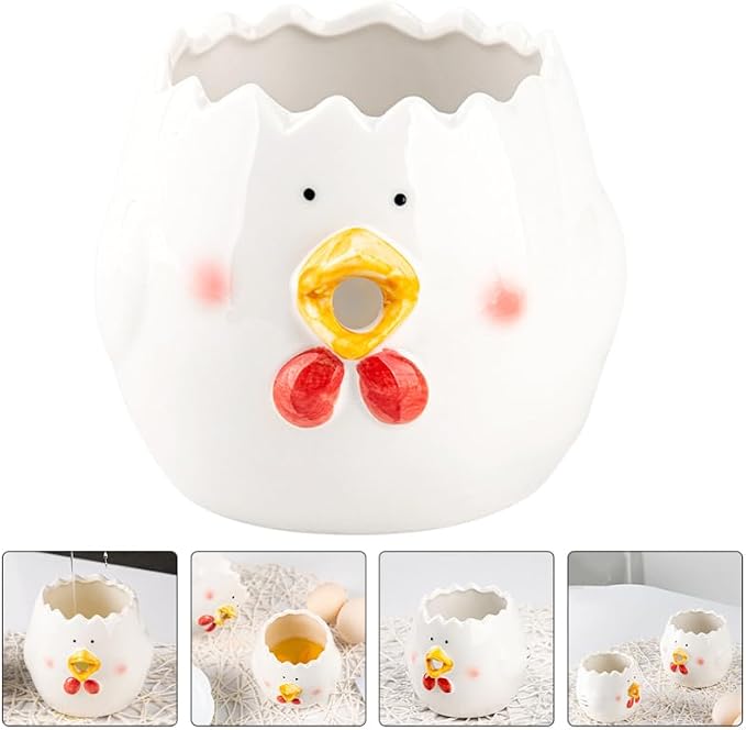 Ceramic Egg Separator Chick Shape Lightweight Kitchen Tool for Yolk and White Separation 4.1X4.1X3.9 Inch
