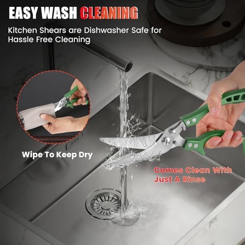 ANDONG Heavy Duty Poultry Shears, All-Purpose Kitchen Scissors for Food, Spatchcock Shears, Green