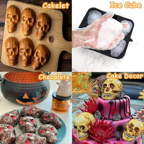 Skull Cake Pan Silicone Mold, Skull Ice, Pirate Baking Pan For Baking, For Halloween, Birthday Party, Ice Cube Tray (6 Cavity Large Mold) (6 Cavity Large Mold)