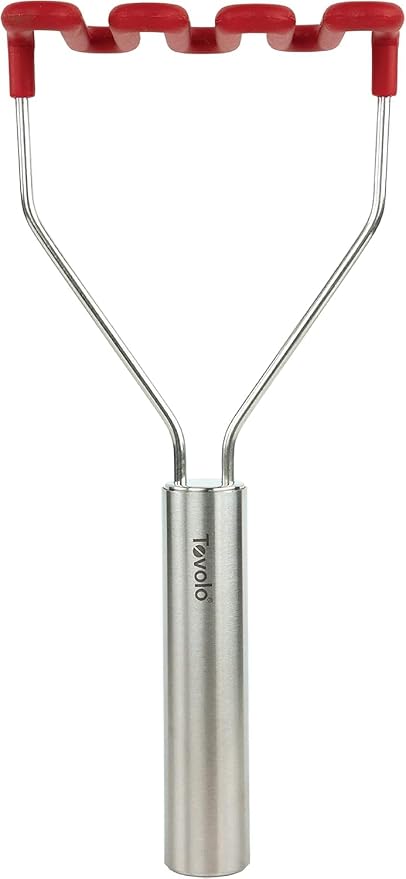 Tovolo Silicone Potato Masher Stainless Steel Handle Cayenne Red Dishwasher Safe Heat Resistant Non Scratch Handheld Coil Wire Potato Smasher for Nonstick Pans Ergonomic Kitchen Food Prep Tool