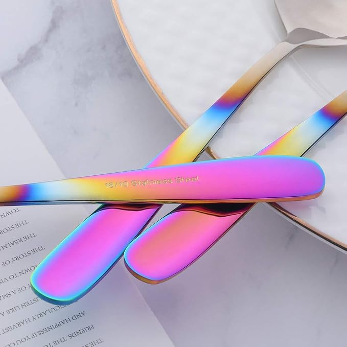 Buyer Star Bouillon Spoon Sets, 7-Inch Round Soup Spoons, Stainless Steel Finished Table Dinner Spoons (Gradient Rainbow)