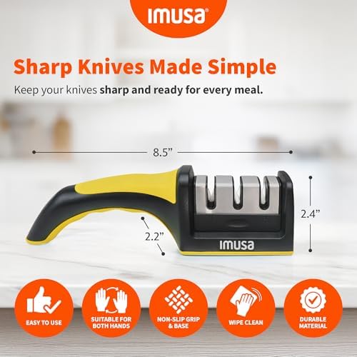 IMUSA Kitchen Knife Sharpener, Manual, Coarse to Fine, Non-Slip Base