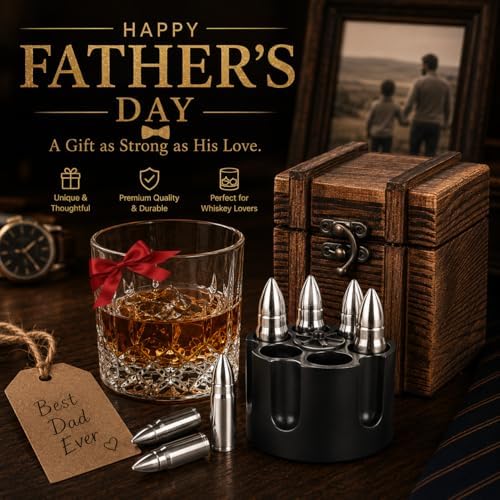 EooCoo Mens Gifts, Whiskey Stones Gift Set with 6 Pcs Stones and Box, Reusable Ice Cubes for Drinks, Cool Gadgets Bourbon Mens Gifts for Dad, Husband, Whiskey Lover
