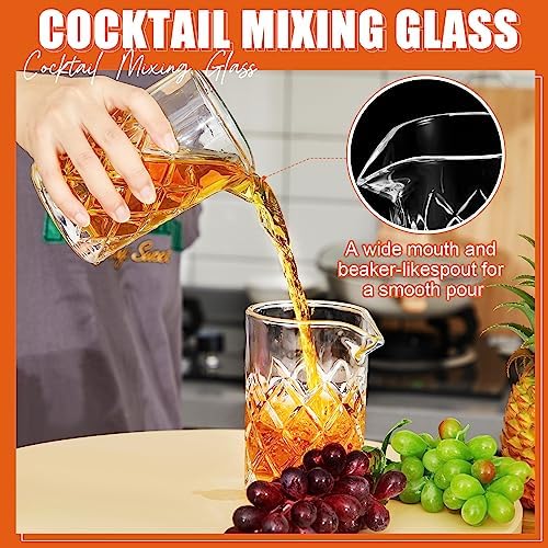 Dandat 4 Pcs 17 oz Cocktail Mixing Glass Thick Base Stirring Glass, Grid