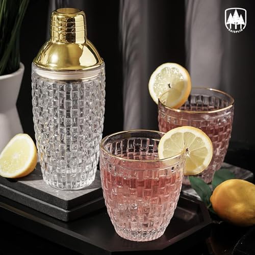 Glass Cocktail Shaker Set with Built-in Strainer - 13 ounces Martini & Margarita Mixer Bartender Tools for Whiskey, Coffee, Beverages, Durable Crystal clear Shaker Cup for Home Bar, Party & Gifts