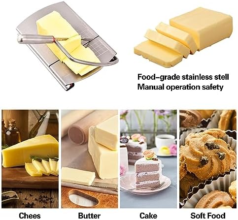 Stainless Steel Cheese Slicer - Cheese Cutter Board with Blade for Block Cheese, Handheld Cheese Cutters with Cut Grid Lines for Block Cheese Butter, Vegetables, Friut, 8.66x4.92in