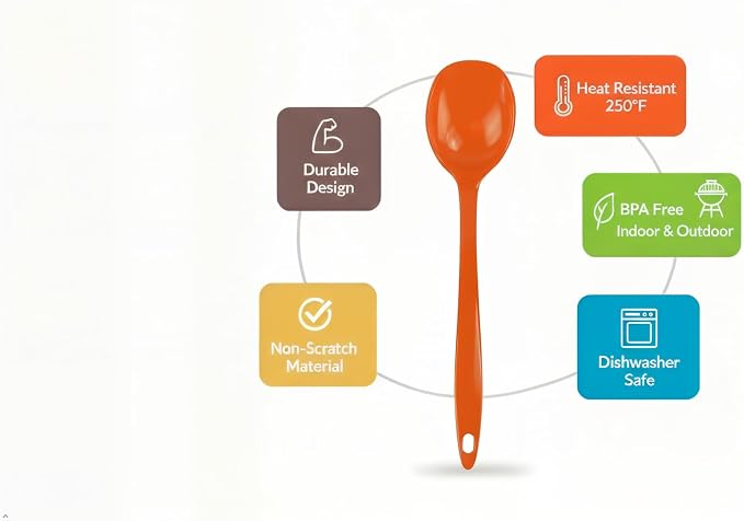 Reston Lloyd Cooking Spoon for Serving, Basting, Mixing, Heat Resistant, BPA Free Melamine 11 inch Utensil with Ergonomic Handle, Set of 6, Orange