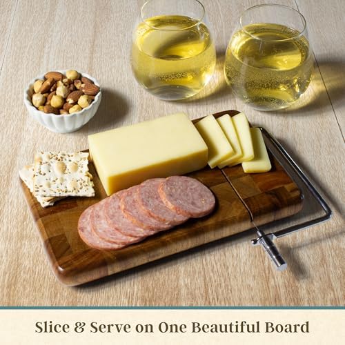 Rock & Branch Wood Cheese Slicer Board with Stainless Steel Wire Cutter