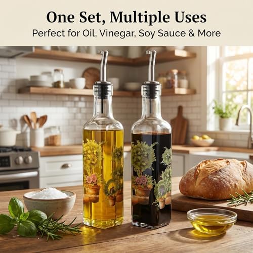 CEDAR HOME 9oz Olive Oil Bottle Set, Glass Dispenser with Steel Pourer
