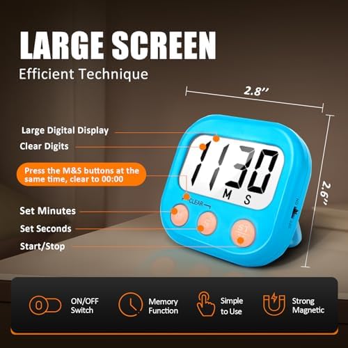 AOUCE Digital Kitchen Timers for Cooking, Timer for Kids 2 Pack Blue