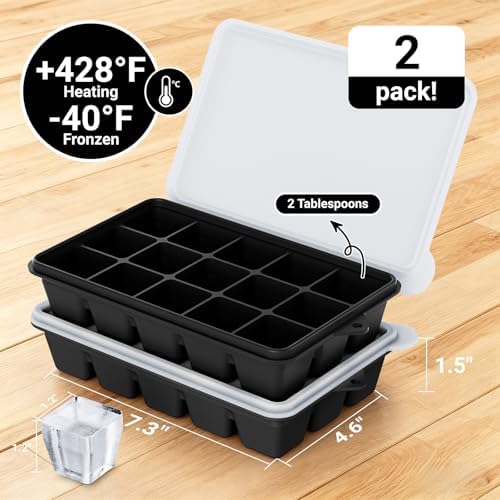 Silicone Ice Cube Trays, Easy Release Ice Cube Molds with Removable Lid, Freezer Stackable Ice Trays for Whiskey, Cocktail, Drinks and Food, Freezer, BPA Free