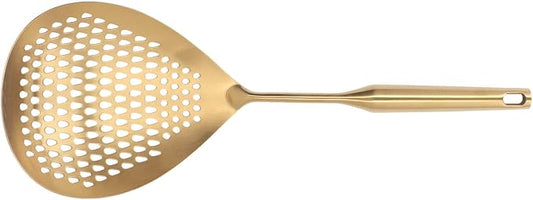 Stainless Steel Strainer Spoon, Long Handle, 15.7 Inches, Gold, for Cooking, Frying, and Filtering