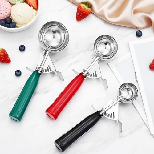Reallnaive 3 Pcs Ice Cream Scooper with Trigger, 2.65+1.33+0.75oz, 3 Colors
