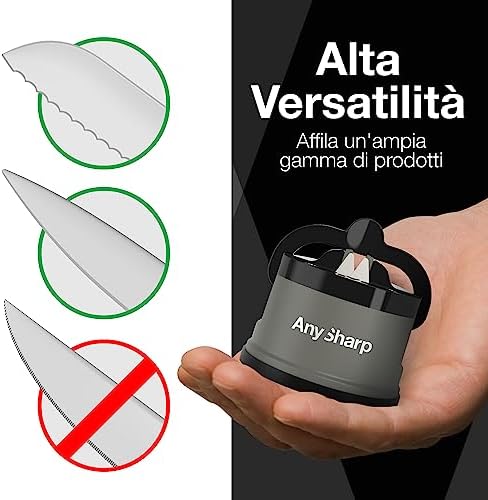 AnySharp Knife Sharpener, Hands-Free Safety, PowerGrip Suction, Safely Sharpens All Kitchen Knives, Ideal for Hardened Steel & Serrated, World's Best, Compact, One Size, Grey