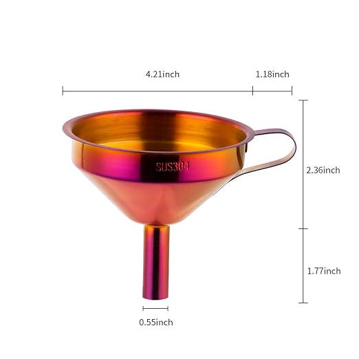 Buyer Star 2PCS Funnel with Detachable Filter,18/8（304） Stainless Steel, Food Grade Metal Kitchen Funnels (Orange Red)