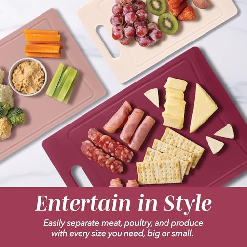 COOK WITH COLOR Non-Slip Cutting Board Set – Kitchen Essentials with Easy Grip Handle for Meat, Veggies, and Fruits, 3 Cutting Boards, Rose