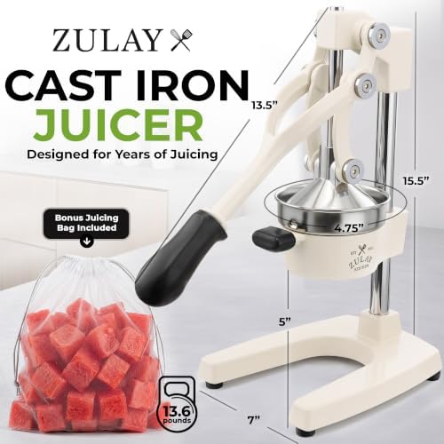 Zulay Kitchen Cast Iron Juicer - Heavy Duty Orange Juicer with Detachable Strainers for Easy Cleaning, Citrus Press for Citrus Fruits, Perfect for Bartenders, Juice Lovers & Health Enthusiasts