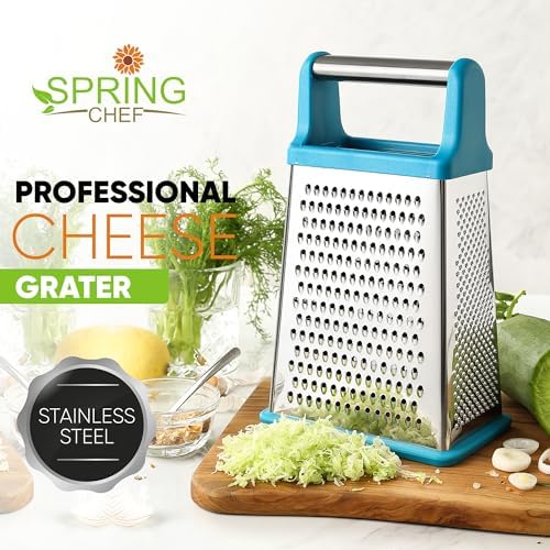 Spring Chef Stainless Steel Swivel Peeler & 4 Sided Handheld Box Grater, XL Size - 2 Product Bundle - Teal