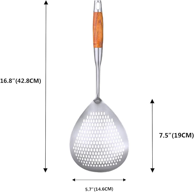 KAYCROWN Skimmer Slotted Spoon, 16.8 Inch 304 Stainless Steel Skimmer Ladle Spoon Spider Strainer for Cooking and Frying, Pasta Strainer Frying Spoon for Kitchen