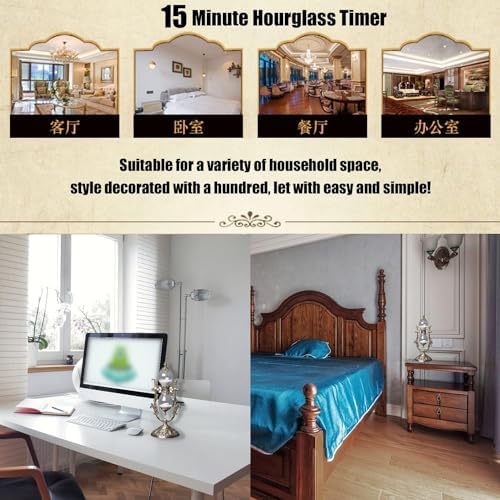 Sanduhr 15 Minuten,Hour Glass,Metal Vintage Hourglass,Hourglass Decor, Hourglass with Sand Embossed Metal Hour Glass Timer,for Home Desk Office Weddin Kitchen Timer (White Sand)